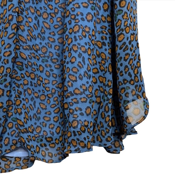 See The Shades Blue Leopard Print Boatneck Chiffon Mini A Line Dress Medium M - Picture 9 of 16